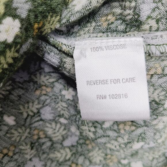 Garnet Hill Clio Button-Up Blouse Green Floral Lightweight V-Neck Size 12 - Picture 5 of 12